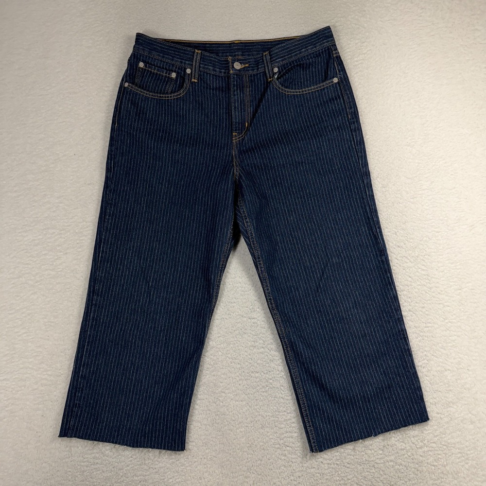Levi's Jeans Womens 31 (Fits W34x21.5) Blue Pinstriped Low Pro Relaxed Wide Leg
